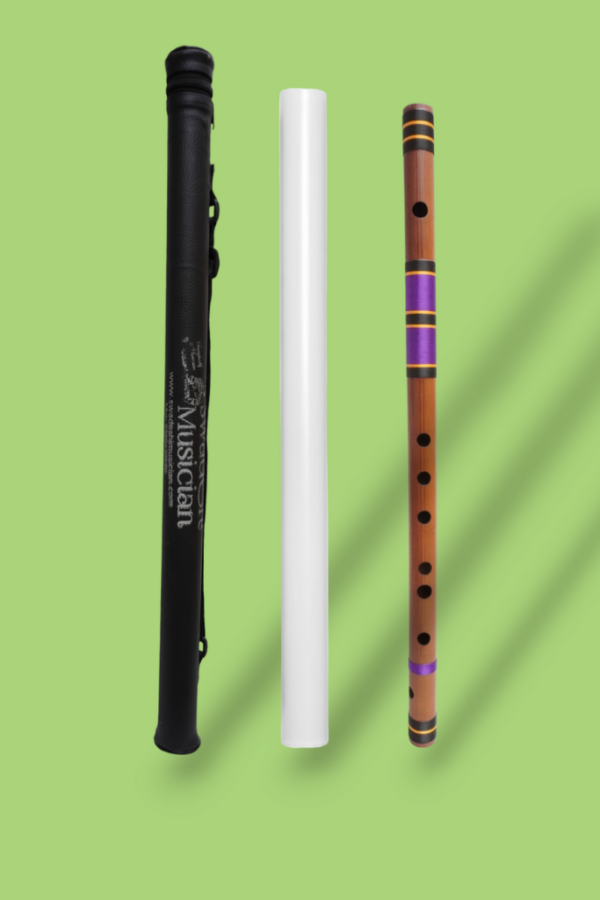 C Natural Medium 19 Inches Right Hand Oil Treated Fry Bamboo Flute Bansuri Tuned 440hz With Carry Bag
