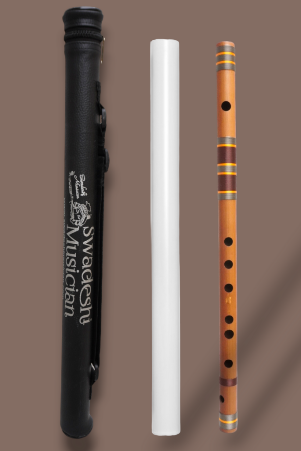 A Natural Base 23 Inches Right Hand Oil Treated Fry Bamboo Flute Bansuri With Carry Bag