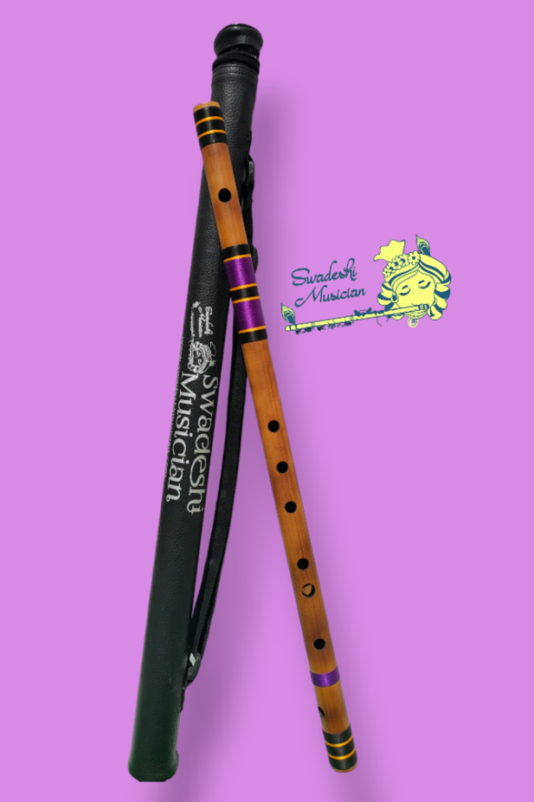 G Natural Base 26 Inches Oil Treated Fry Bamboo Flute Bansuri Tuned 440Hz With Carry Bag